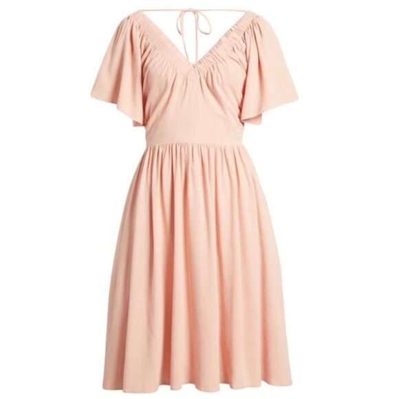 NWOT Women's CASLON Flutter Sleeve V-Neck Dress CORAL TIDE | Size L - Picture 1 of 10